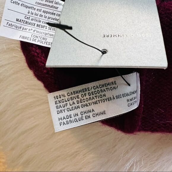Nordstrom Faux Fur Cashmere Pompom Beanie, Burgundy, 100% Cashmere, NWT - Picture 12 of 12